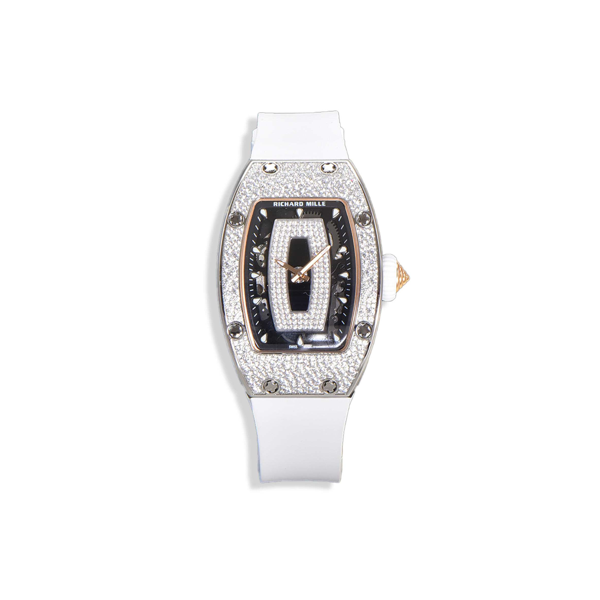 RICHARD MILLE RM 007 AUTOMATIC LADIES WITH DIAMOND BEZEL IN STEEL ON WHITE RUBBER STRAP 605471